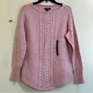 CHAPS New Relaxed Fit Pink Crochet Oversized Long Sleeve Sweater Size Small.